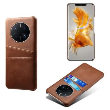 Imagem de Capas Compatível com HUAWEI MATE 50 Pro,Caso de couro PU-Tampa de telefone a prova de choque com 2 slots de cartão,Proteção anti-impressão digital e anti-gota-Brown