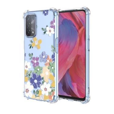 Imagem de EUAGVQY Capa para Oppo A54 5G Oppo A74 5G Oppo A93 5G, CPH2195 Padrão Floral Transparente À Prova de Choque Amortecedor TPU Macio Anti-Riscos Capa Protetora para Telefone para Oppo A54 5G (Flores