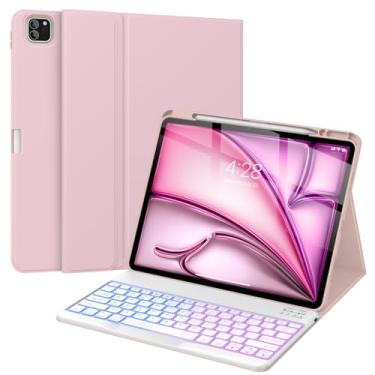 Imagem de Supveco Capa Com Teclado Para Ipad Air 13" (M3 2025, M2 2024) E Pro 12,9" 6ª/5ª Geração Porta-Lápis - 7 Cores, Retroiluminação, Sem Fio, Tipo Fólio Destacável Rosa Puro