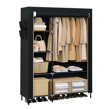 Imagem de CASAMAYA Suporte para roupas, armário portátil, armário de grande capacidade, organizador de armazenamento de roupas com prateleiras e varão, fácil de montar, preto PCT221B01