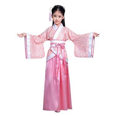Imagem de Lazutom Vestido chinês tradicional Hanfu para meninas, vestido chique, vestido de festa de Natal, rosa, 120:Recommended height:115-120cm
