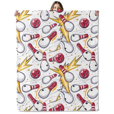 Imagem de Cobertor de bola de boliche e alfinetes para meninas, meninos, crianças e adultos, 127 x 152 cm, cobertor de flanela aconchegante para quarto, acampamento, sofá, decoração de quarto, presentes macios