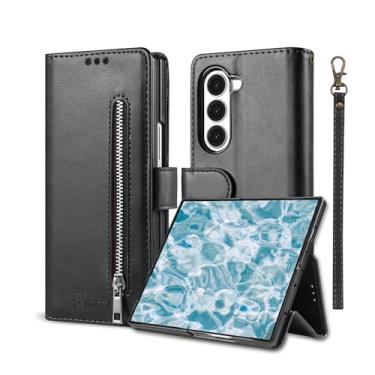 Imagem de BFKUSPN Capa carteira de couro PU compatível com Samsung Galaxy Z Fold6 com bloqueio de RFID, porta-cartão de crédito, capa flip com bolso com zíper, compartimentos de crédito, homens e mulheres