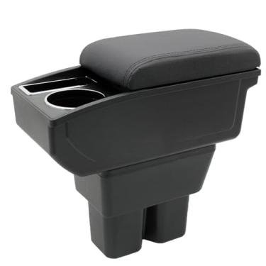 Imagem de Caixa de apoio de braço de carro para Suzuki Jimny 2018-2024 acessórios automotivos console central descanso de braço de couro espaço de armazenamento de camada dupla com suporte de copo (fio preto)