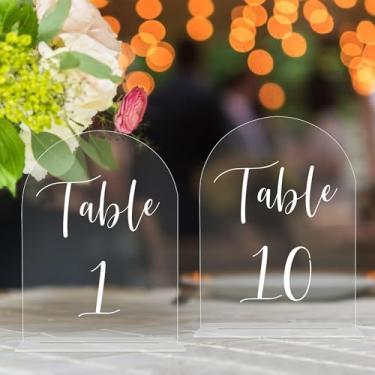 Imagem de JOYIT Números De Mesa Casamento Em Arco 1 A 10 Com Suportes, Placas Acrílico 5" X 7", Fundo Transparente E Texto Branco, Perfeito Para Recepções, Festas, Aniversários Eventos