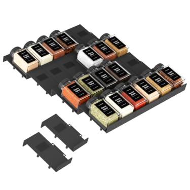 Imagem de Famhap Organizador de gaveta de temperos, bandeja de rack de tempero expansível intertravada de 24 peças para gavetas de cozinha, gaveta de rack de temperos para potes de especiarias