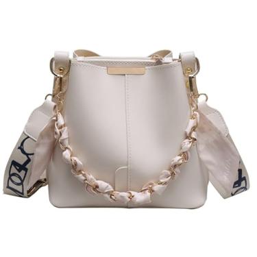 Imagem de Ventilate Bucket Bags for Women Casual Cross Body Bags com material PU macio de grande capacidade bolsa de ombro para uso diário, Branco, Free