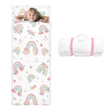 Imagem de Saco de dormir infantil com almofada removível, grande saco de dormir dobrável para meninas e meninos, bolsa de dormir fácil de limpar com zíper duplo para acampamento, escola, pré-escola, creche, 139
