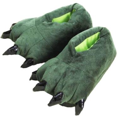 Imagem de Pantufas de garra de dinossauro de pelúcia unissex para inverno quente para casa felpuda, fantasia de animal de Halloween, Verde, Small