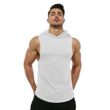 Imagem de Homens Moletom Sem Mangas Esporte Casual Corrida Camiseta Regular Fit Fitness Respirável Regata Academia Exercício Ao Ar Livre Jogging Treinamento, I-white, S