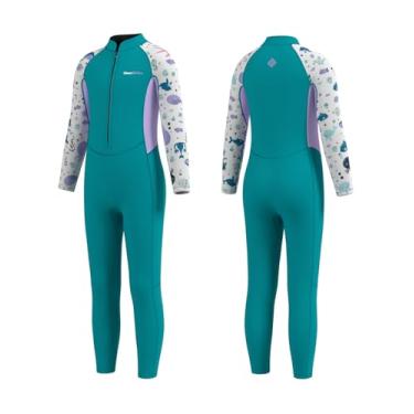 Imagem de Seaskin Roupa de mergulho infantil para meninos e meninas, 2 mm, zíper frontal, roupa de banho térmica de corpo inteiro (roxo, 4)