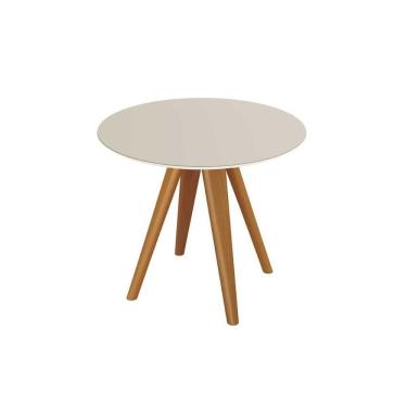 Imagem de Mesa de Sala Jantar Duna Premium Madeira Maciça c/ Tampo Madeirado c/ Vidro 120x120cm Carvalho/Off White/Vidro Off White - Kappesberg