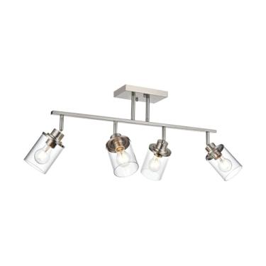 Imagem de Yaohong Teto de luminárias de trilha, kit de iluminação de pista de níquel escovado de 4 luzes com sombra de vidro transparente, luminária de teto de cozinha, holofote giratório flexível para corredor