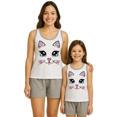 Imagem de Pijama Tal Mãe Tal Filha Gatinha Kit Adulto e Infantil - Calupa, Adult