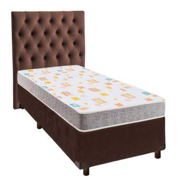 Imagem de Cama + Box Marrom e Colchão D20 Solteiro - D20 Inducol + Cabeceira