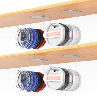 Imagem de Keepamor Pacote com 4 organizadores de tampa de copo, organizador de tampa de copo que economiza espaço para Yeti/Stanley/tampas de copo simples e modernas, gancho autoadesivo ou de perfuração para