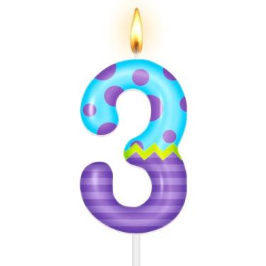 Imagem de Vela de aniversário número monstro tema desenho animado número 3 topo de bolo para meninas meninos aniversário chá de bebê suprimentos de festa decoração de bolo