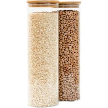 Imagem de Kit 2 Potes de Vidro Alto com Tampa de Bambu – Hermético – 2L – Transparente