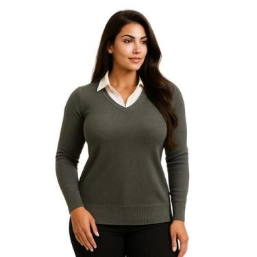 Imagem de Suéter Blusa De Frio Lã Tricot Manga Longa Gola V Inverno - Fardas Uni