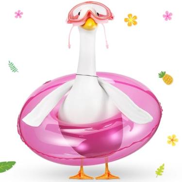 Imagem de Aliceset 3 peças rosa verão varanda ganso roupa havaiana luau gramado ganso fantasia articulável varanda gansos asas piscina boia óculos de natação pátio quintal exterior