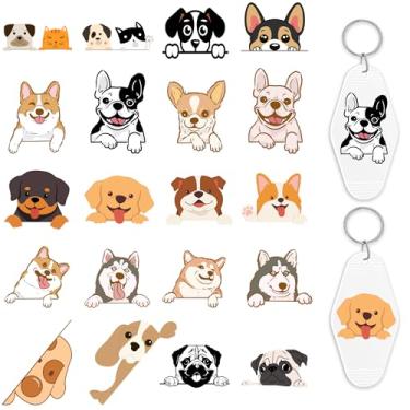 Imagem de Adesivos UV DTF de cachorro para chaveiro de motel - 80 peças adesivos de envoltório UV DTF de cachorro fofo, decalques UV DTF de cabeça de cachorro, adesivo de transferência DTF UV de cachorro