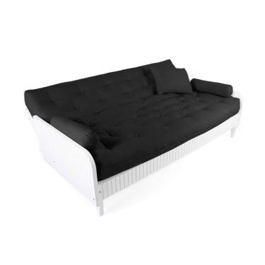 Imagem de Sofá Cama Paris Ripado Branco Sarja Preto Madeira Nobre