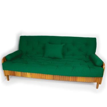 Imagem de Sofá Cama Paris Ripado Sarja Verde Bandeira Madeira Nobre
