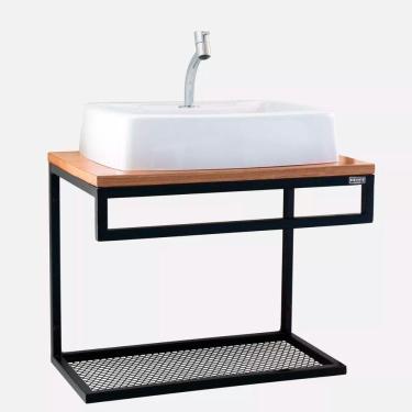 Imagem de Gabinete Suspenso Para Banheiro Com Porta Toalha Estilo Industrial