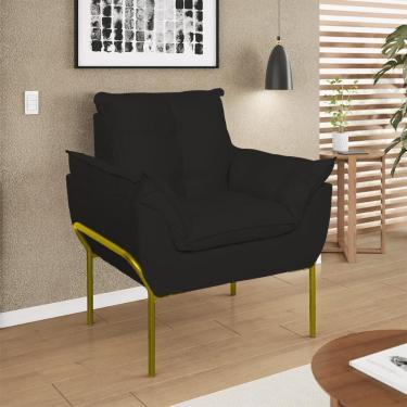 Imagem de Poltrona Decorativa Luxo Recepção Clínica Estética Dourado Preto