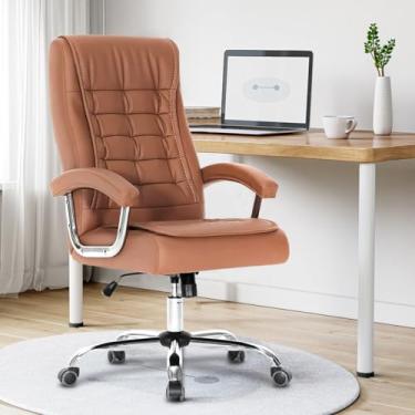 Imagem de Cadeira de Escritório Giratória com Encosto Alto, Apoio Lombar e Reclinação (Marrom)