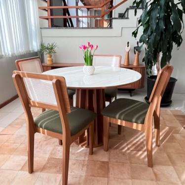 Imagem de Dalla Costa, Conjunto Mesa de Jantar com 4 Cadeiras de Tela Freijó Off Write 100% MDF Verde