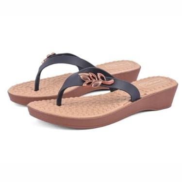 Imagem de Sandália Feminina Ortopédica, Rosa, Salto Baixo, Palmilha Massageadora com Bolinhas, Antiderrapante, Design Floral (Preto, BR, Adulto, Numérico, 35)