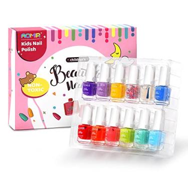 Imagem de AOMIR Conjunto de esmalte infantil não tóxico para crianças, kit de esmalte de secagem rápida à base de água, natural, seguro, conjunto de esmaltes para meninas (11 cores + 1 casaco) crianças a partir
