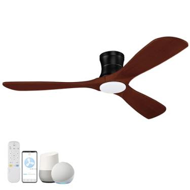 Imagem de Hoenofly Ventoinhas de teto de madeira inteligentes de 132 cm com controle remoto de luzes, motor CC silencioso, ventilador de teto de perfil baixo para ambientes externos, Wi-Fi por voz, controle de