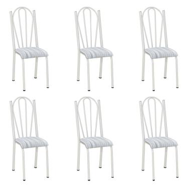 Imagem de Kit 6 Cadeiras de Cozinha Alasca Estampado Linho Pés de Ferro Branco - Pallazio
