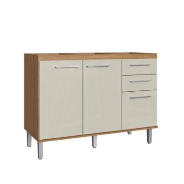 Imagem de Balcão para pia 1,20m 3 portas 2 gavetas Gaia Naturalle Cristalo Decib