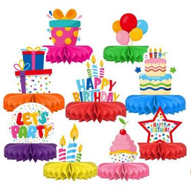 Imagem de Conjunto de decorações de aniversário Gatherfun Colorful Honeycomb
