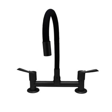 Imagem de Torneira Cozinha Flexível Misturador Color Tubo Preto Black Mesa Bancada Metal Luxo