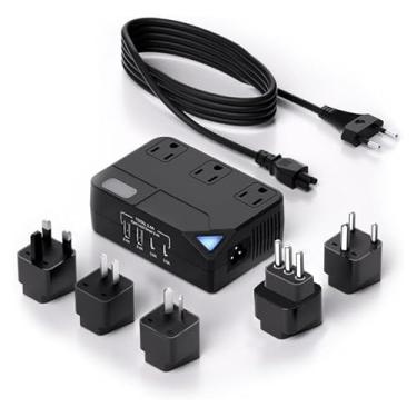 Imagem de WAUDM Conversor De Viagem Universal 100V-220V, Conversor De Voltagem De 250W Com 2 Portas De Carregamento Usb E 2 Usb-C E 3 Plugues Ca Para Modeladores De Cachos E Alisadores. Os Plugues Incluídos S