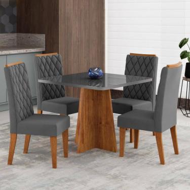 Imagem de Mesa de Jantar 4 Lugares Cucina Marrom/Cinza/Veludo Cinza - Viero Móveis
