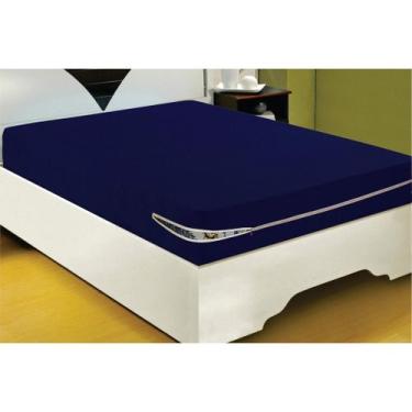 Imagem de Capa De Colchão Malha Gel Casal Padrão - Enxovais Realeza, Azul-Marinh