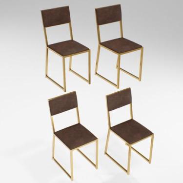 Imagem de Kit 4 Cadeiras Para Cozinha Estofada Industrial Riviera Dourada - Don 