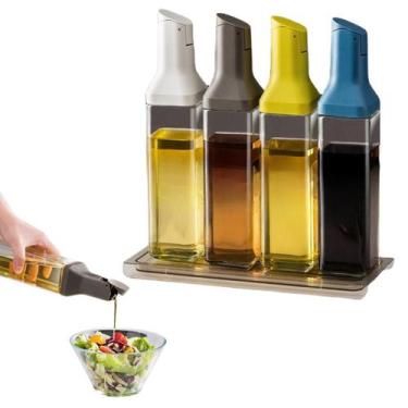 Imagem de Porta Azeite Vinagre De Vidro Galheteiro Quadrado 500ml Óleo Cozinha -