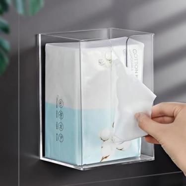 Imagem de Suporte de caixa de lenços de papel higiênico montado na parede, dispensador de toalhas, suporte autoadesivo para banheiro, banheiro, cozinha, mesa - branco transparente