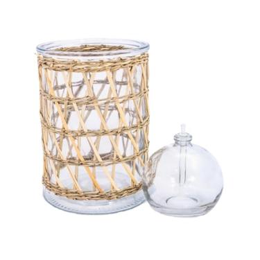 Imagem de Vaso de Vidro com Fibra Natural Pequeno + Lamparina – Decoração Sofisticada e Aconchegante