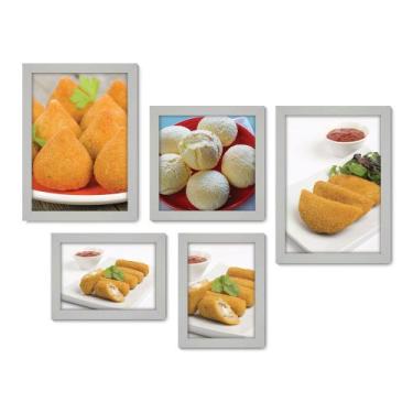 Imagem de Kit Com 5 Quadros Decorativos - Lanchonete - Coxinha - Salgados - Pão 