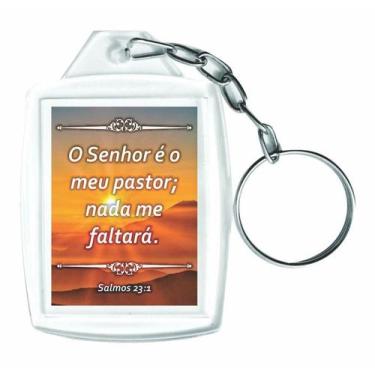 Imagem de Chaveiros Acrílicos 3x4cm O Senhor É Meu Pastor Salmos 23:1 Com 12 Peç