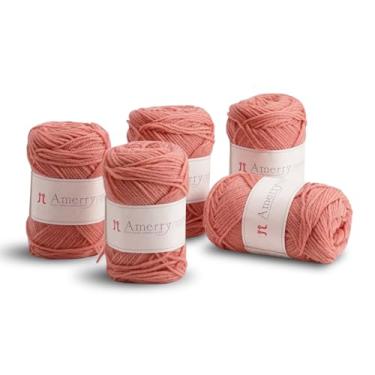 Imagem de Conjunto de 5 novelos Hamanaka Amerry, peso médio, 70% lã merino da Nova Zelândia, 30% mistura acrílica, fio macio e fácil de tricotar para tricô e crochê, feito no Japão (Col. 27)