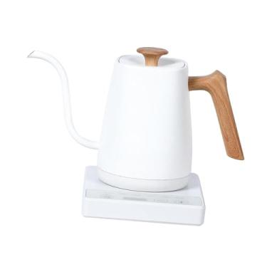 Imagem de IEUDNS Chaleira elétrica de aço inoxidável, proteção contra fervura a seco, caldeira de água quente de 0,8 L, aquecimento rápido para ferver água quente, Grão de Madeira Branca