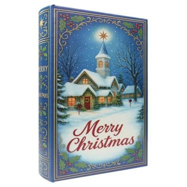 Imagem de XIAOAIKA Caixa de livro de madeira decorativa de Natal, caixas de livros falsas vintage com capa de couro, armazenamento secreto com fecho magnético, caixa de presente de feriado para decoração de
